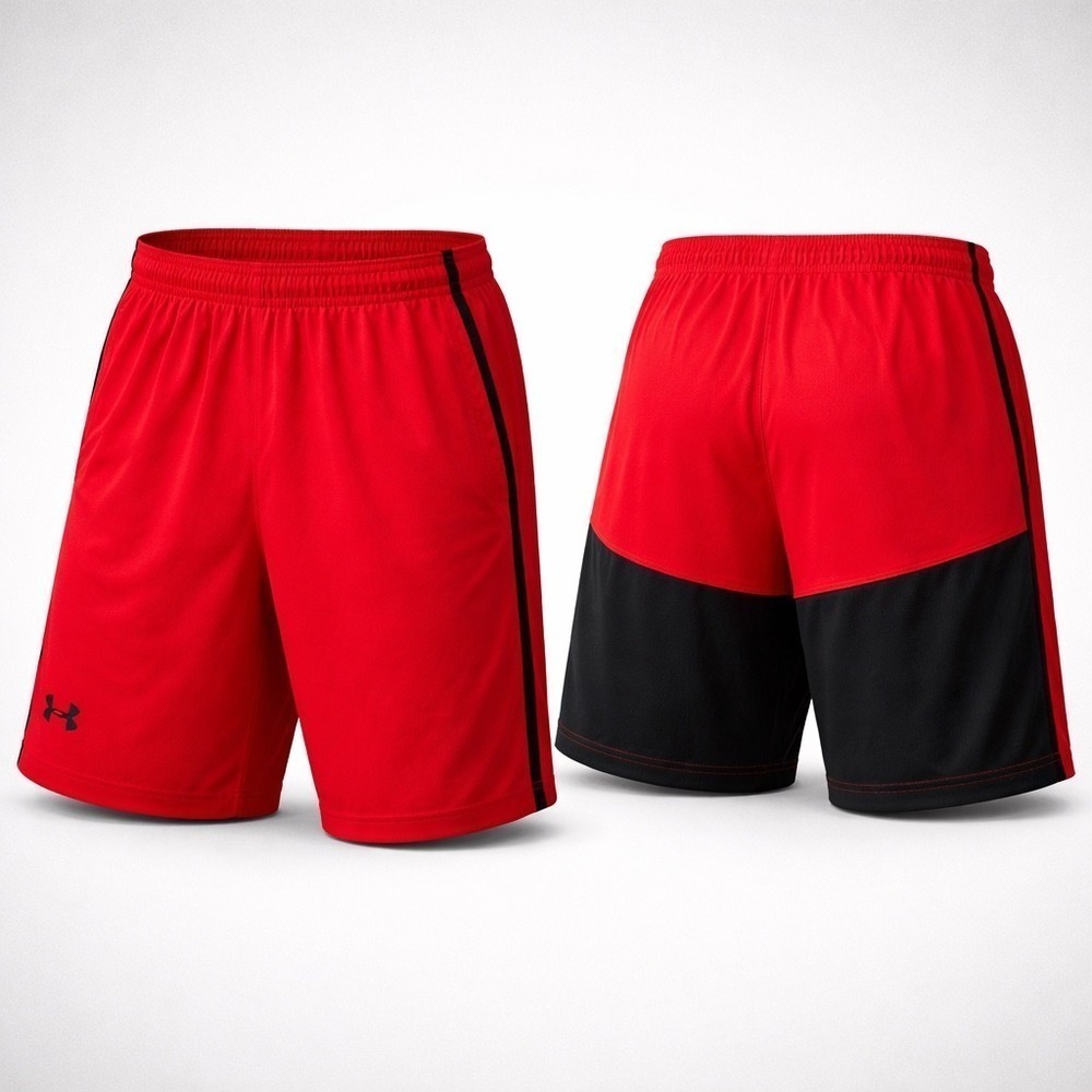 Under Armour Mens Red Black Loose Fit Athletic Gym Basketball Shorts Small